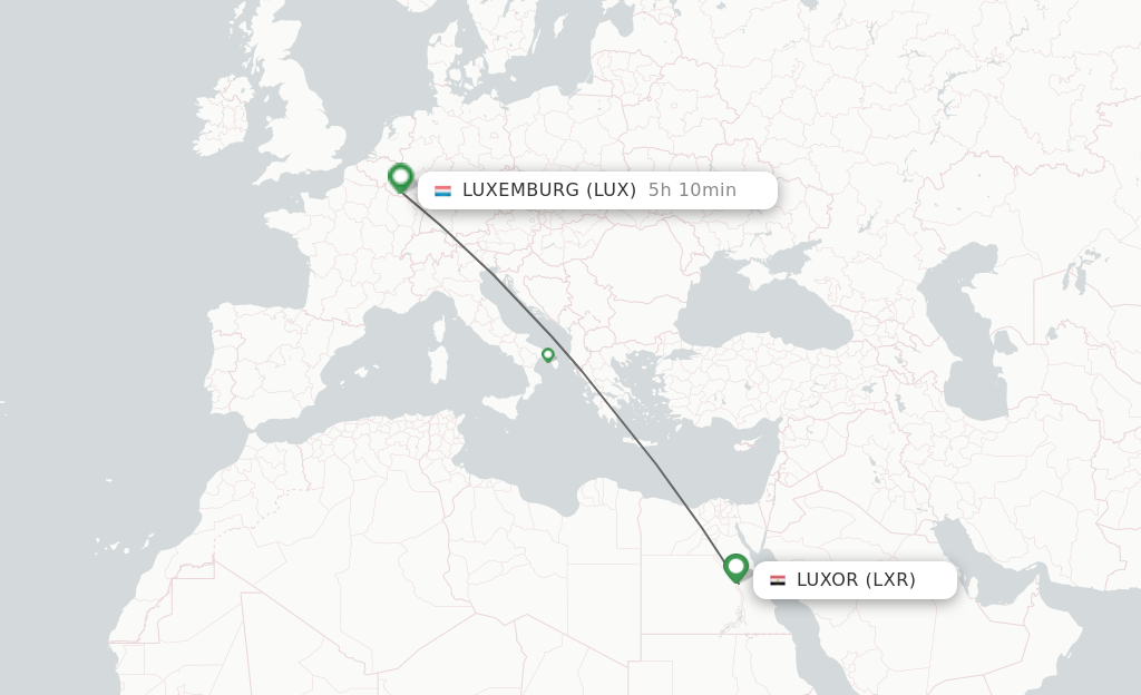 Flights from Luxor to Luxembourg route map