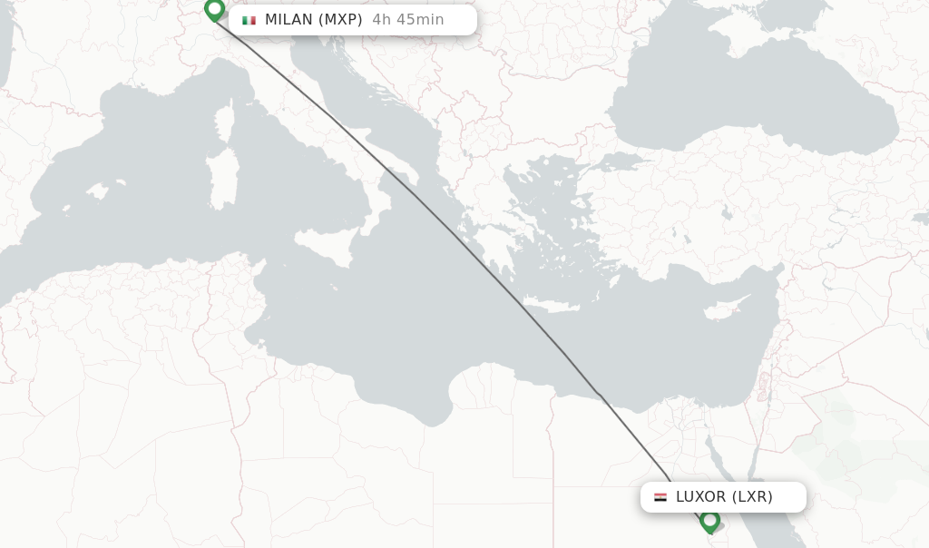 Flights from Luxor to Milan route map