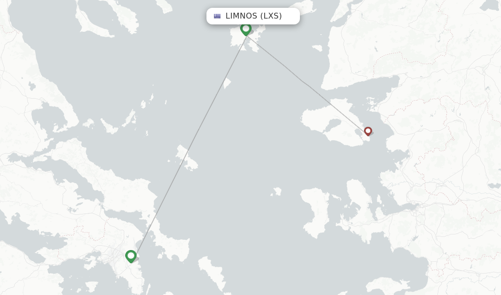 Route map with flights from Limnos with Sky Express