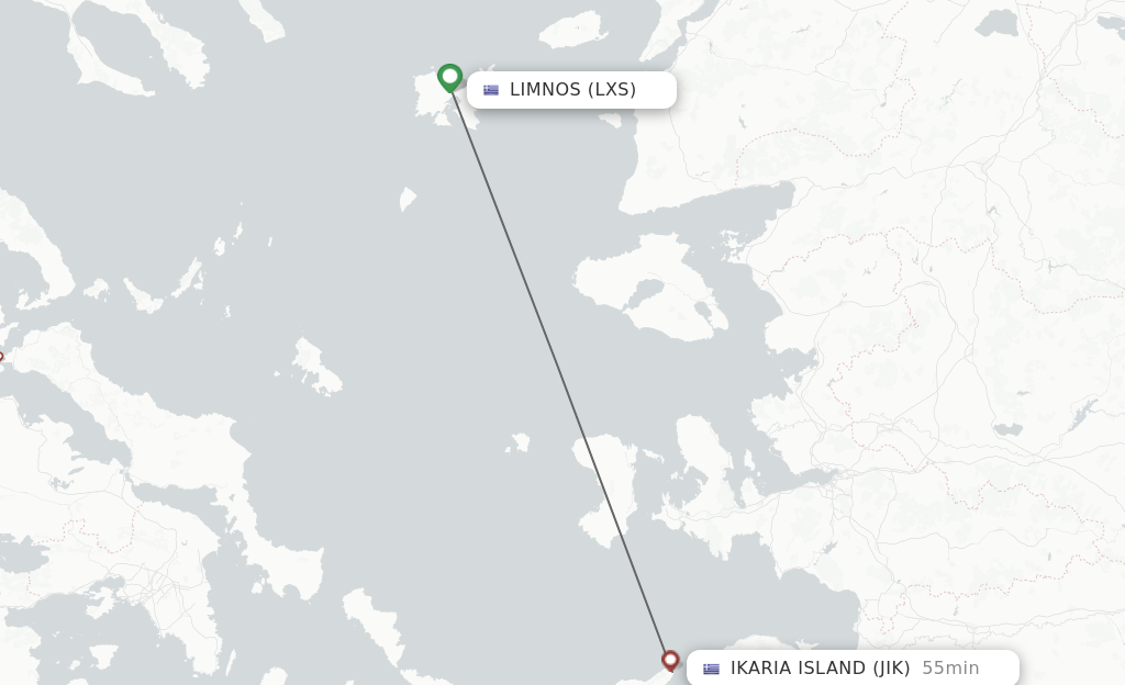 Flights from Limnos to Ikaria Island route map