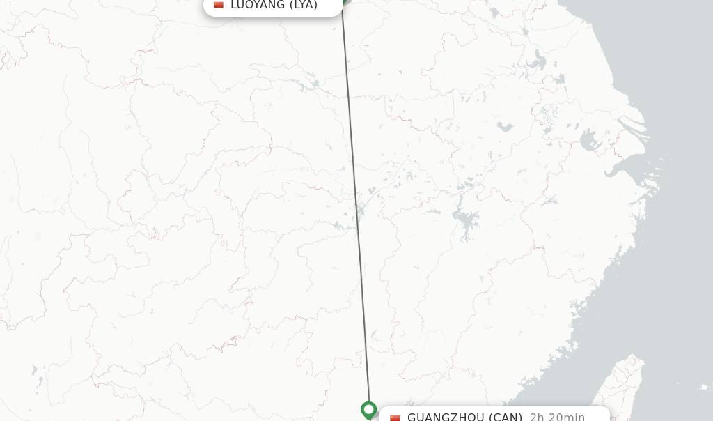 Flights from Luoyang to Guangzhou route map