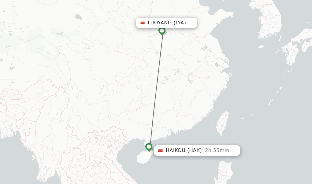 Flights from Luoyang to Haikou route map