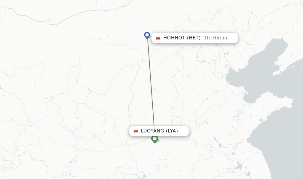 Flights from Luoyang to Hohhot route map