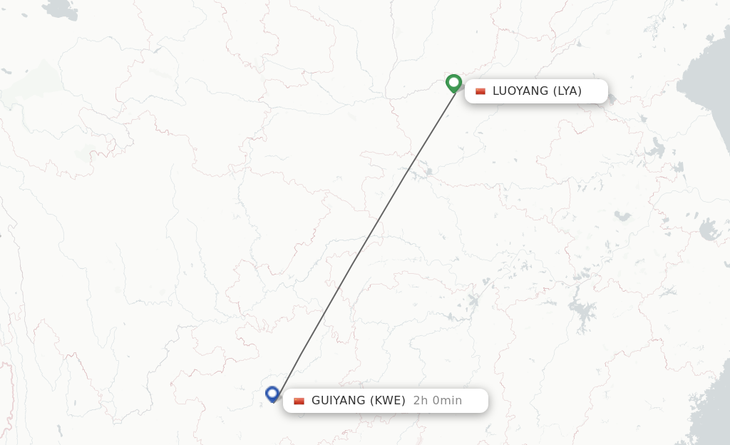 Flights from Luoyang to Guiyang route map