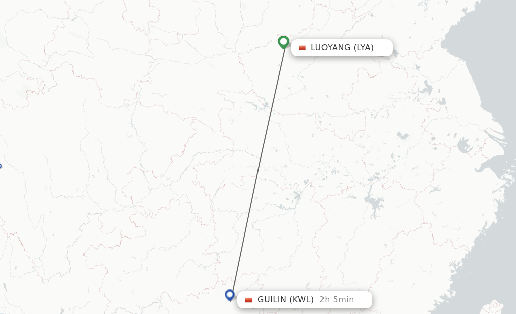 Flights from Luoyang to Guilin route map