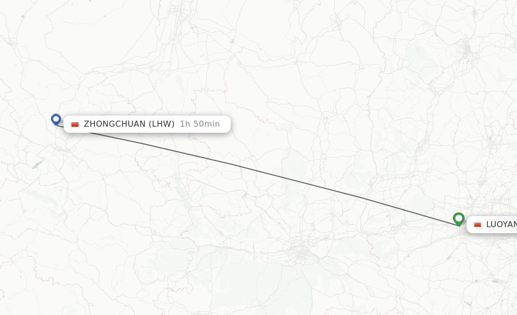 Flights from Luoyang to Lanzhou route map
