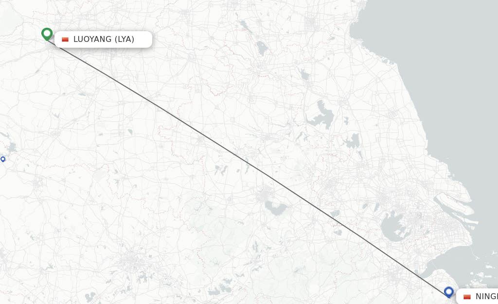 Flights from Luoyang to Ningbo route map
