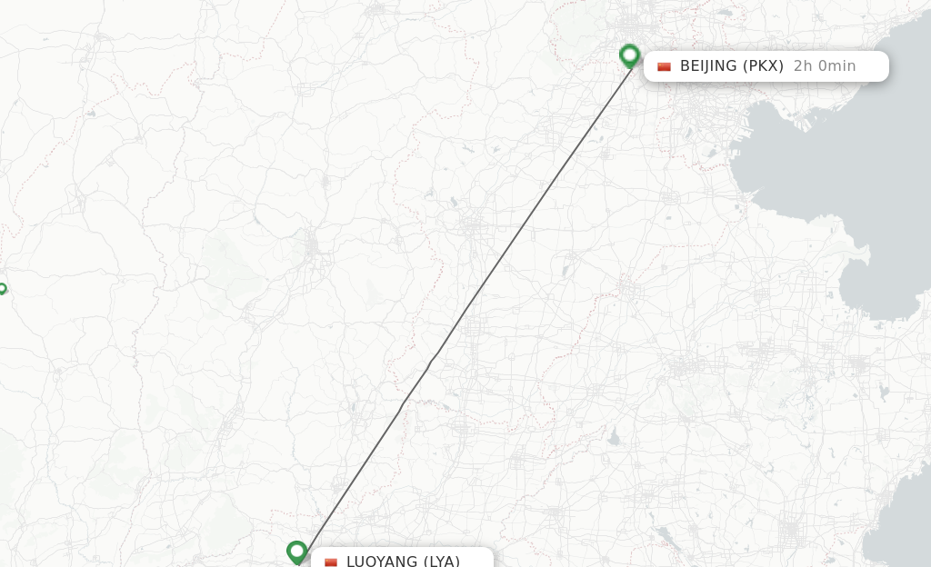 Flights from Luoyang to Beijing route map