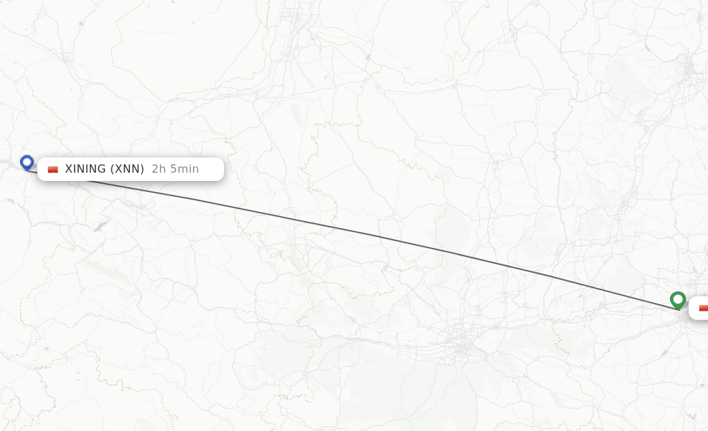 Flights from Luoyang to Xining route map