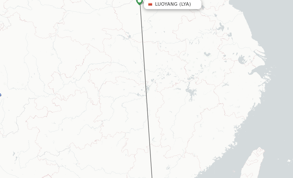 Flights from Luoyang to Zhuhai route map