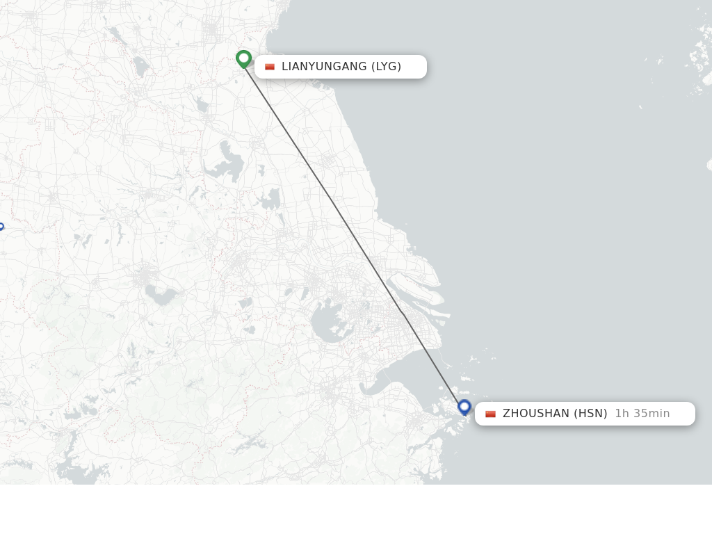 Flights from Lianyungang to Zhoushan route map