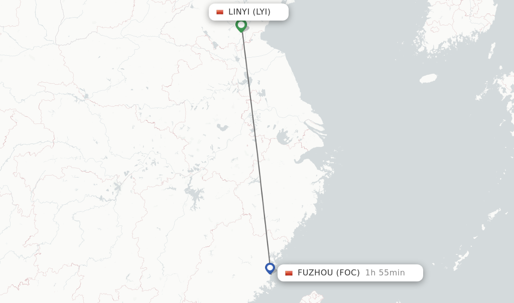 Flights from Linyi to Fuzhou route map