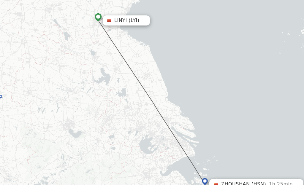 Flights from Linyi to Zhoushan route map