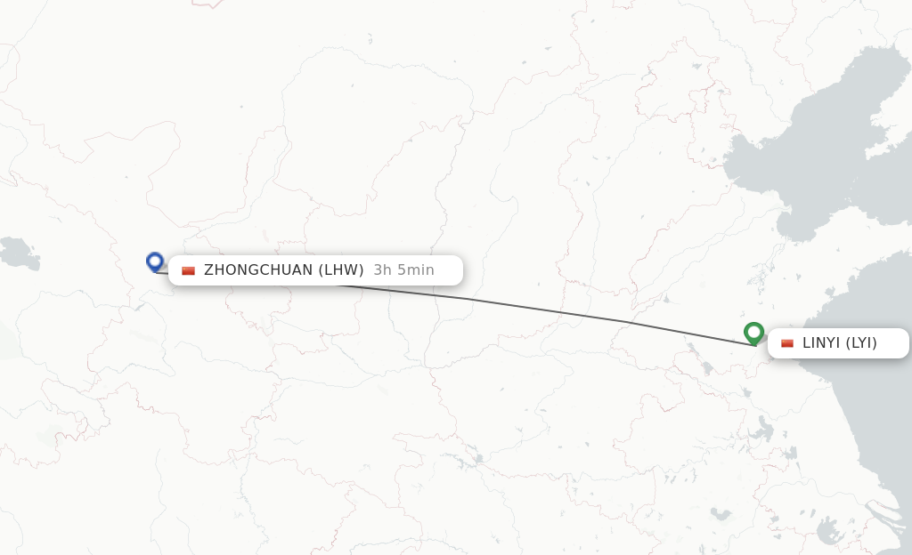 Flights from Linyi to Lanzhou route map