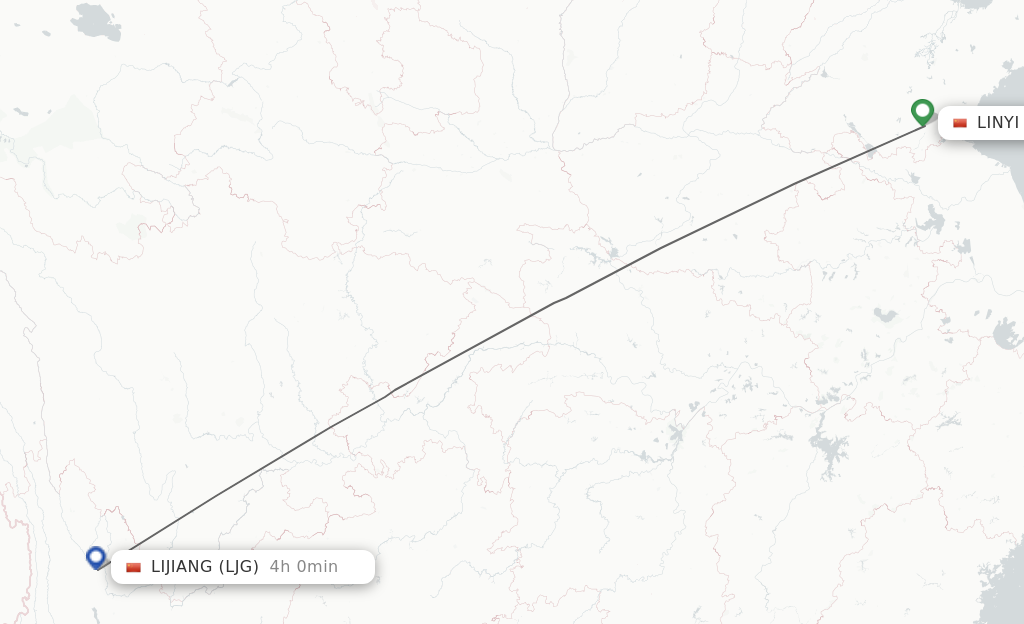 Flights from Linyi to Lijiang route map