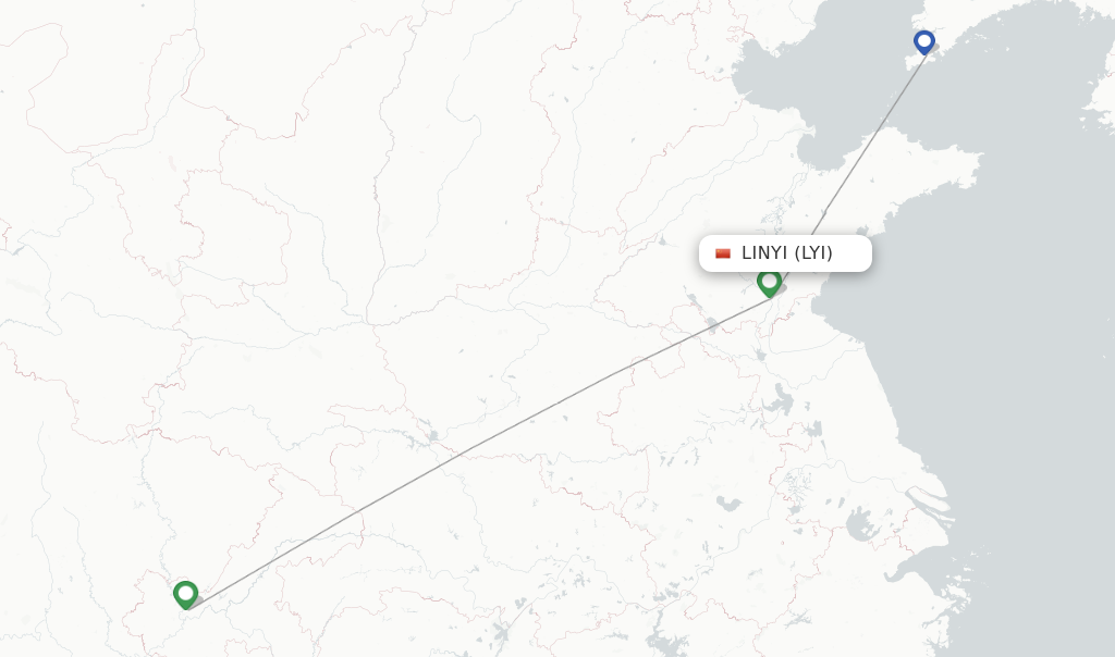 Route map with flights from Linyi with Chongqing Airlines