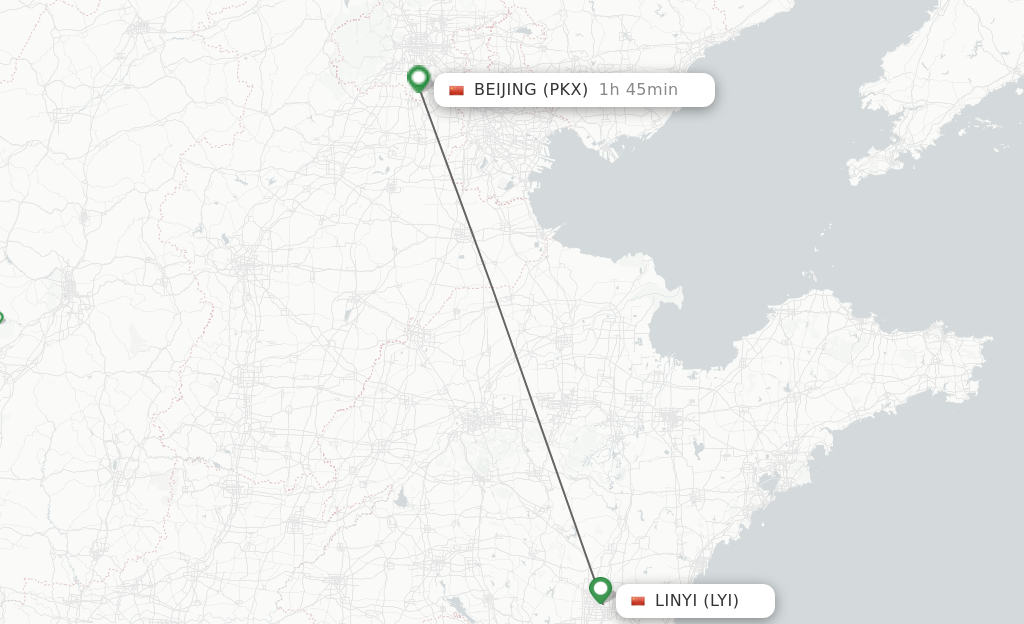 Flights from Linyi to Beijing route map