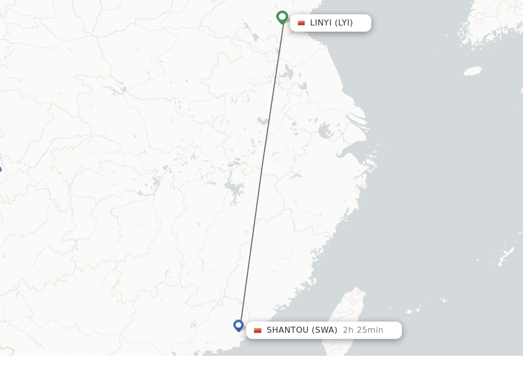 Flights from Linyi to Jieyang route map