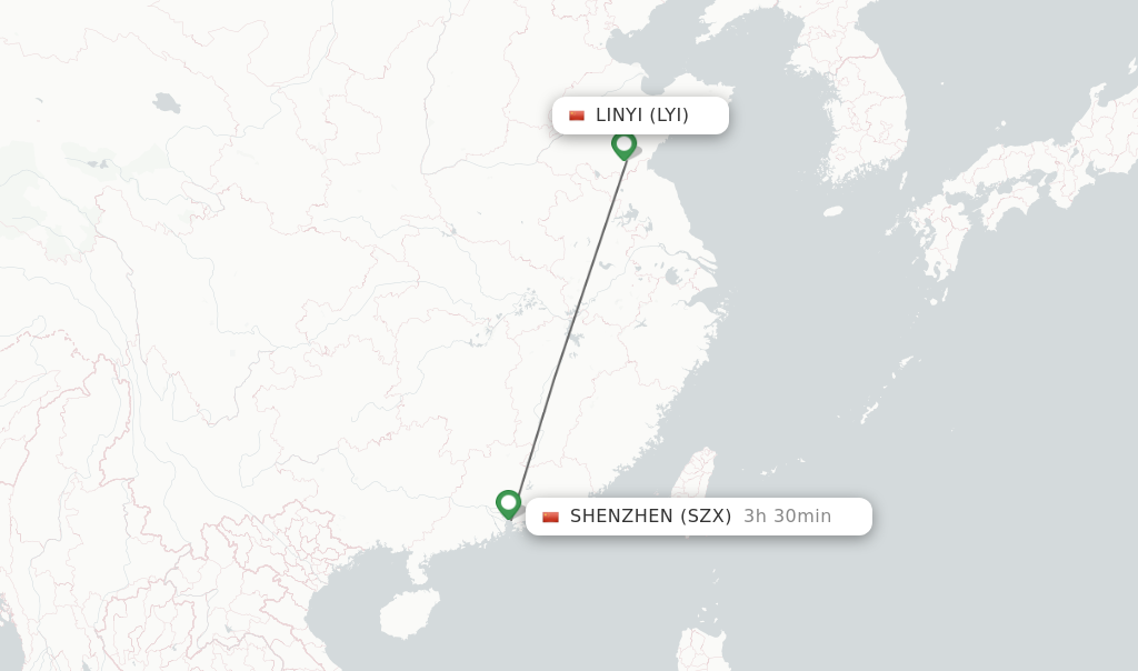 Flights from Linyi to Shenzhen route map