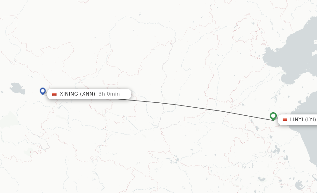 Flights from Linyi to Xining route map