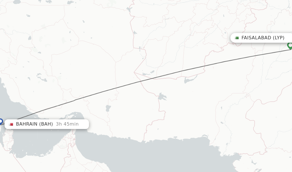 Flights from Faisalabad to Bahrain route map