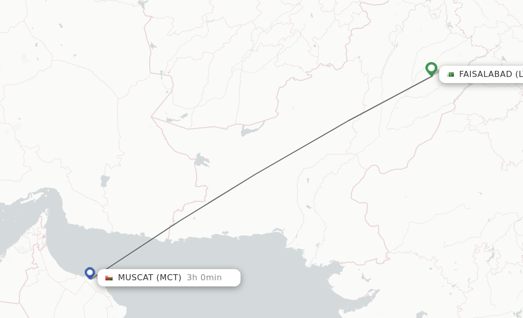 Flights from Faisalabad to Muscat route map
