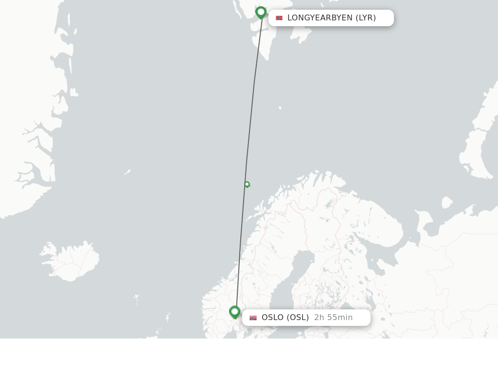 Flights from Longyearbyen to Oslo route map