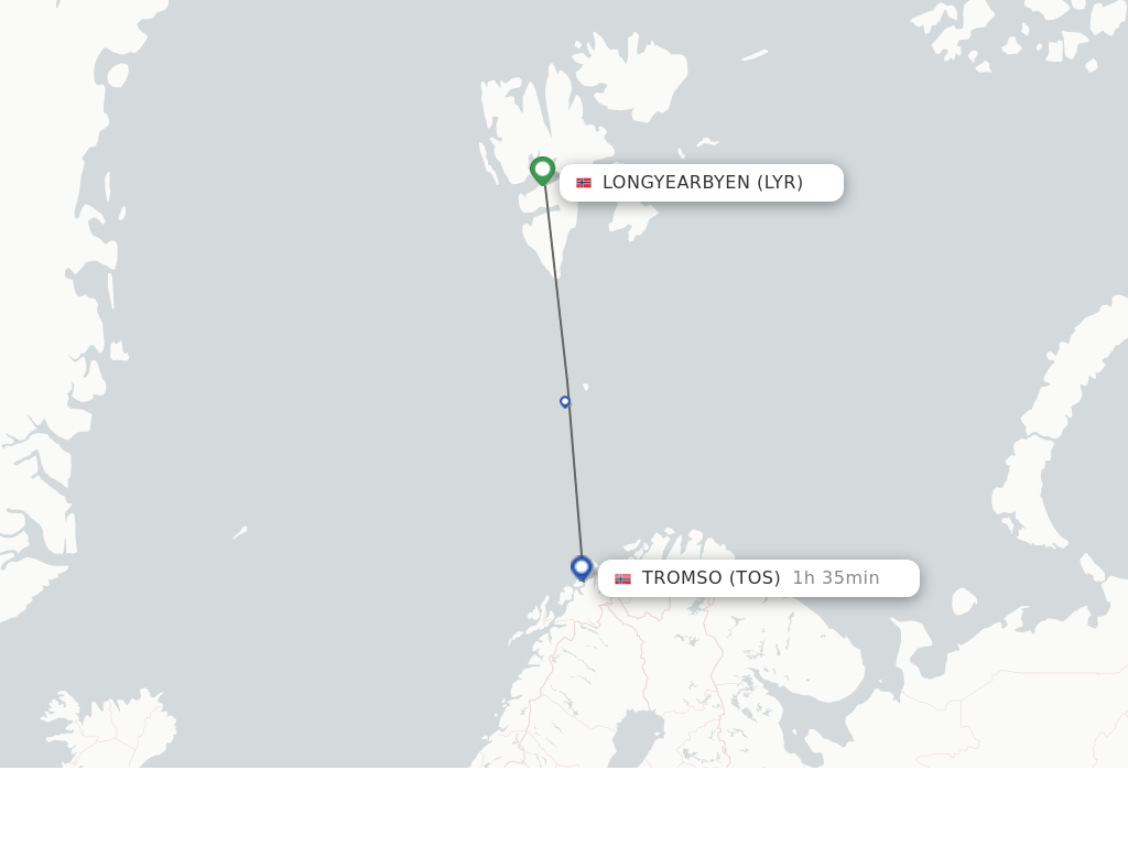 Flights from Longyearbyen to Tromso route map