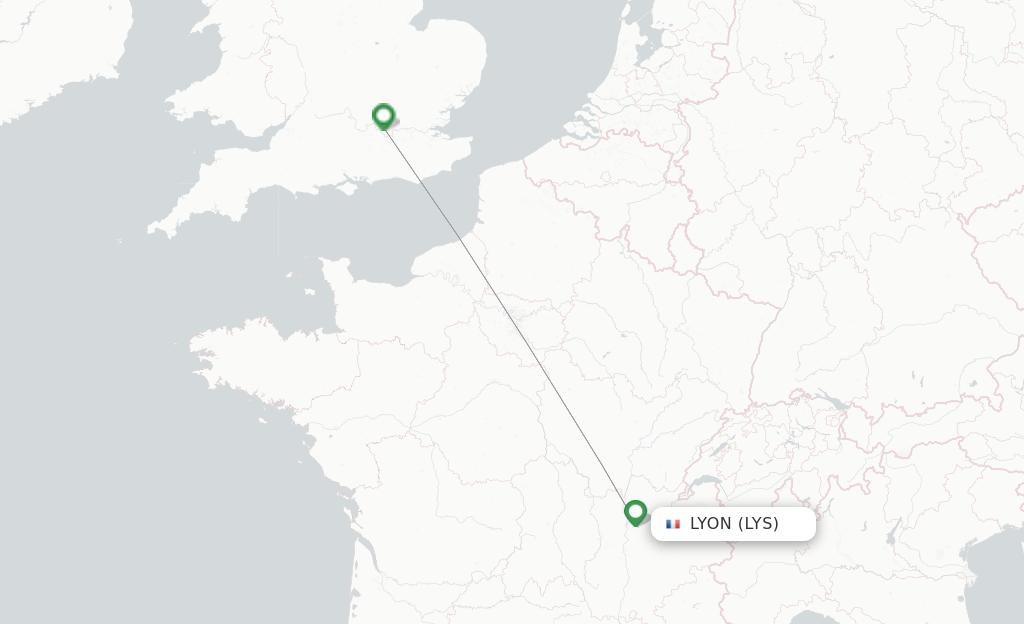Route map with flights from Lyon with British Airways