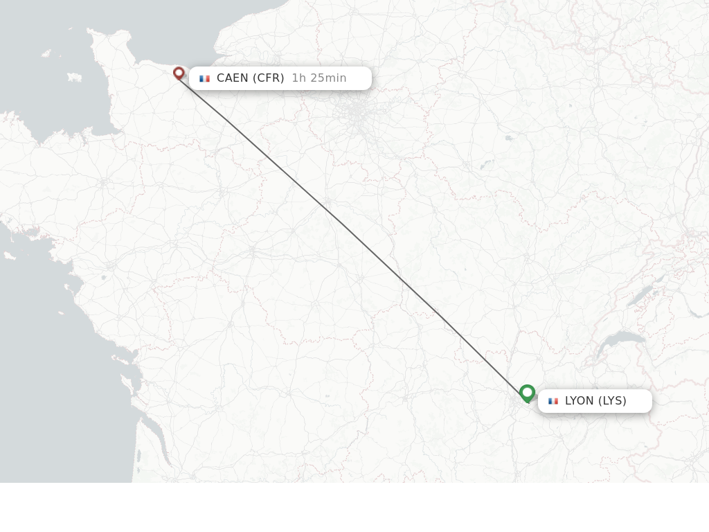 Flights from Lyon to Caen route map