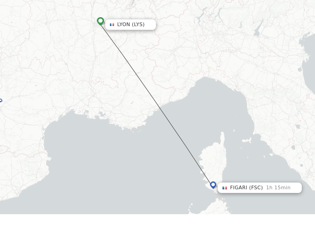 Flights from Lyon to Figari route map
