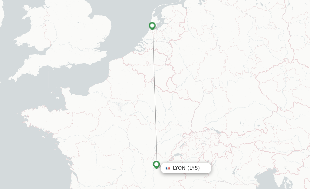 Route map with flights from Lyon with KLM