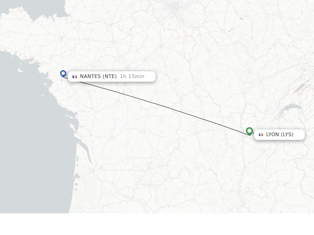Flights from Lyon to Nantes route map
