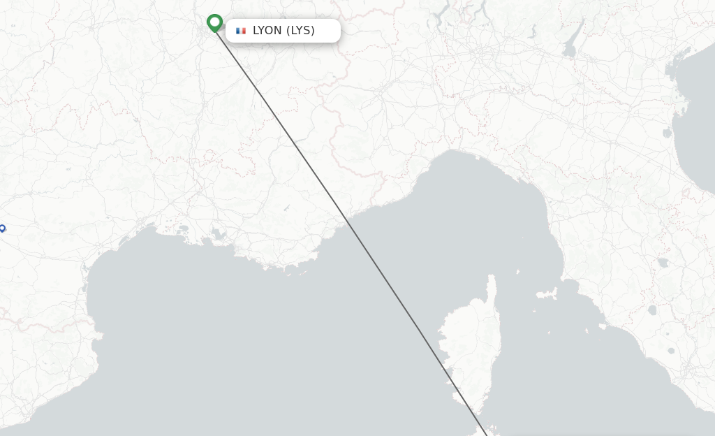 Flights from Lyon to Olbia route map