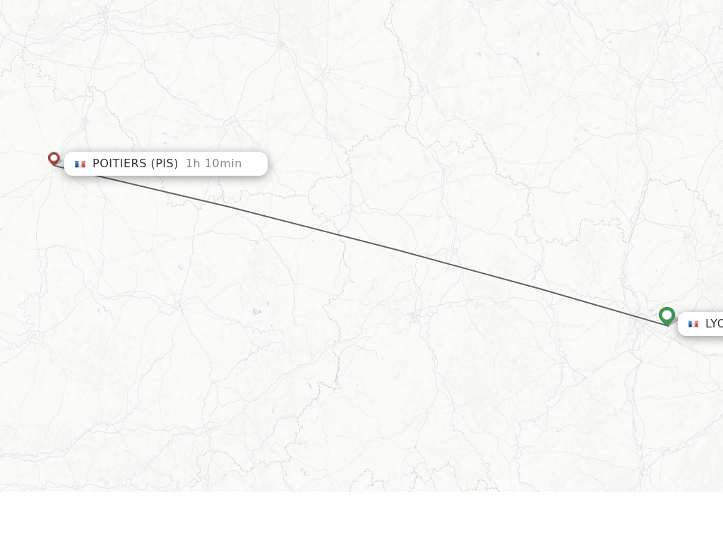 Flights from Lyon to Poitiers route map
