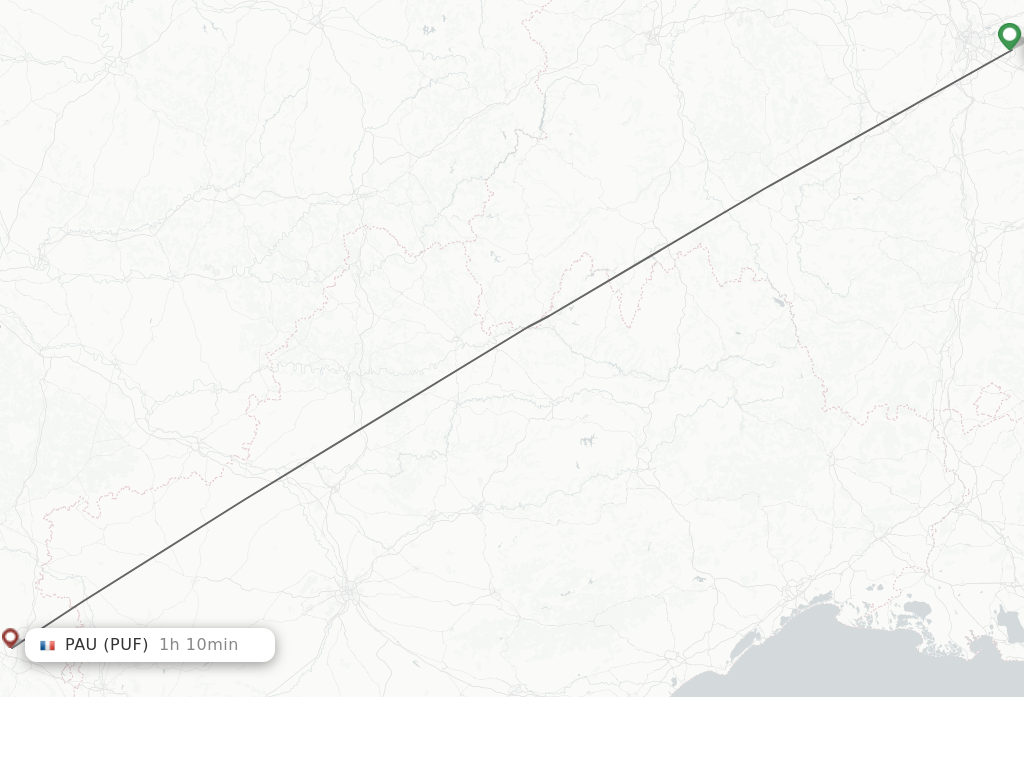 Flights from Lyon to Pau route map