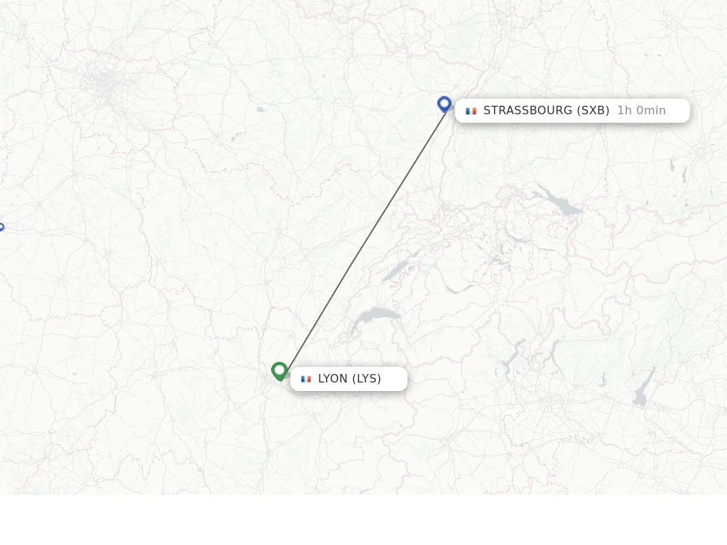 Flights from Lyon to Strasbourg route map