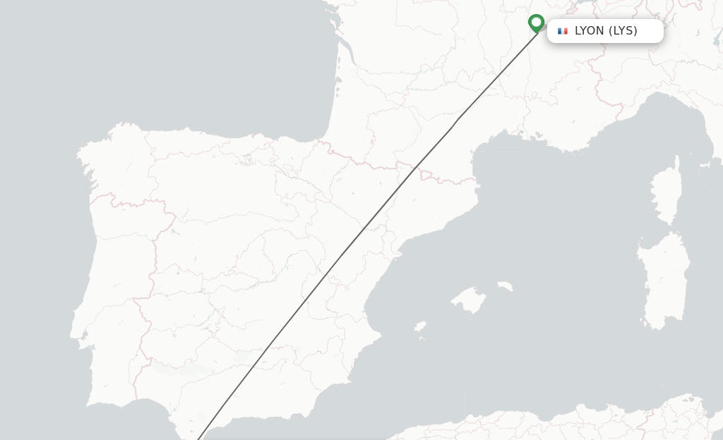 Flights from Lyon to Tanger route map