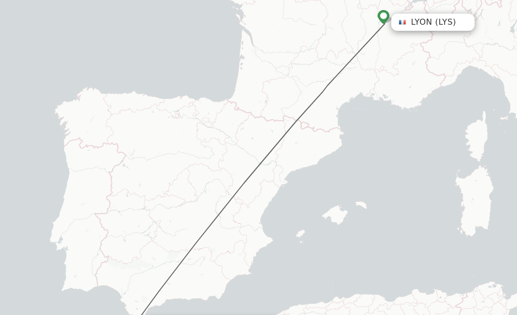 Flights from Lyon to Tangier route map