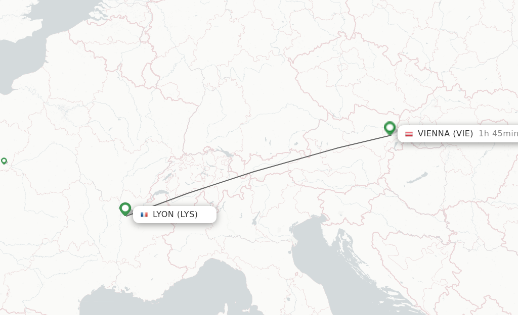 Flights from Lyon to Vienna route map