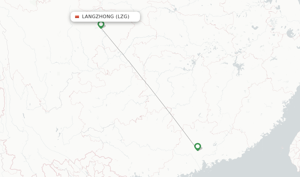 Route map with flights from Langzhong with China Southern
