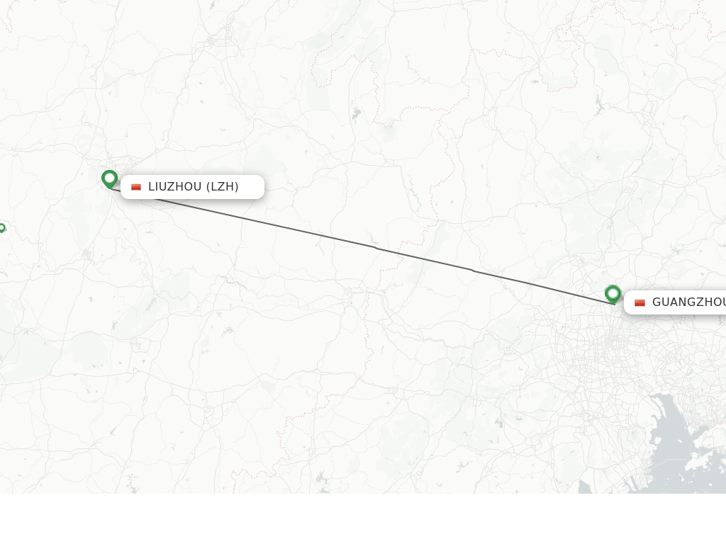 Flights from Liuzhou to Guangzhou route map