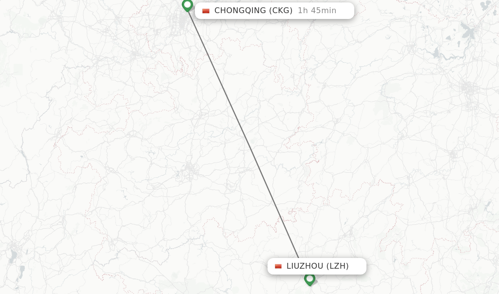 Flights from Liuzhou to Chongqing route map