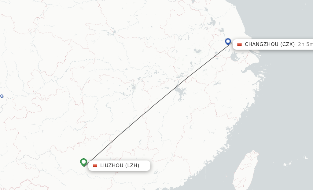 Flights from Liuzhou to Changzhou route map