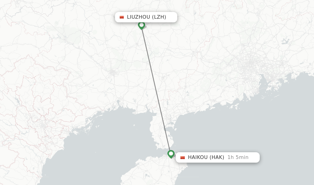 Flights from Liuzhou to Haikou route map