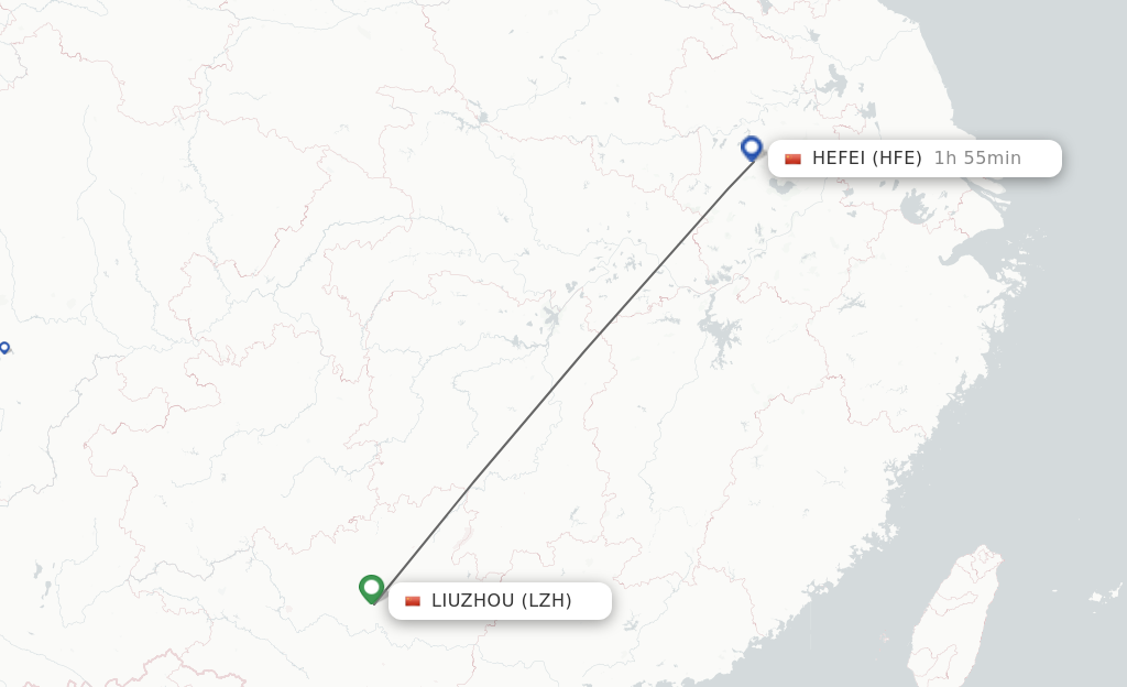 Flights from Liuzhou to Hefei route map
