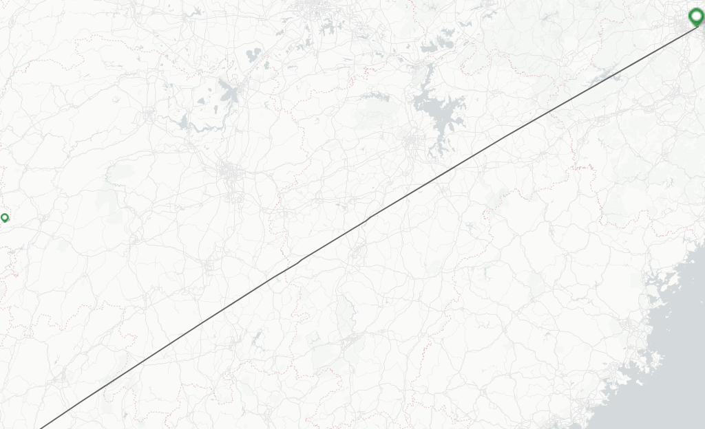 Flights from Liuzhou to Hangzhou route map