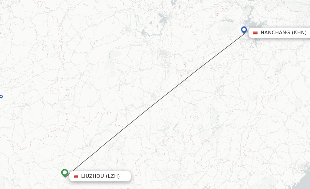 Flights from Liuzhou to Nanchang route map