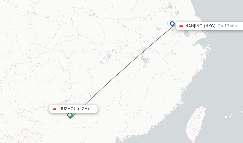 Flights from Liuzhou to Nanjing route map
