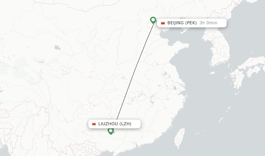 Flights from Liuzhou to Beijing route map